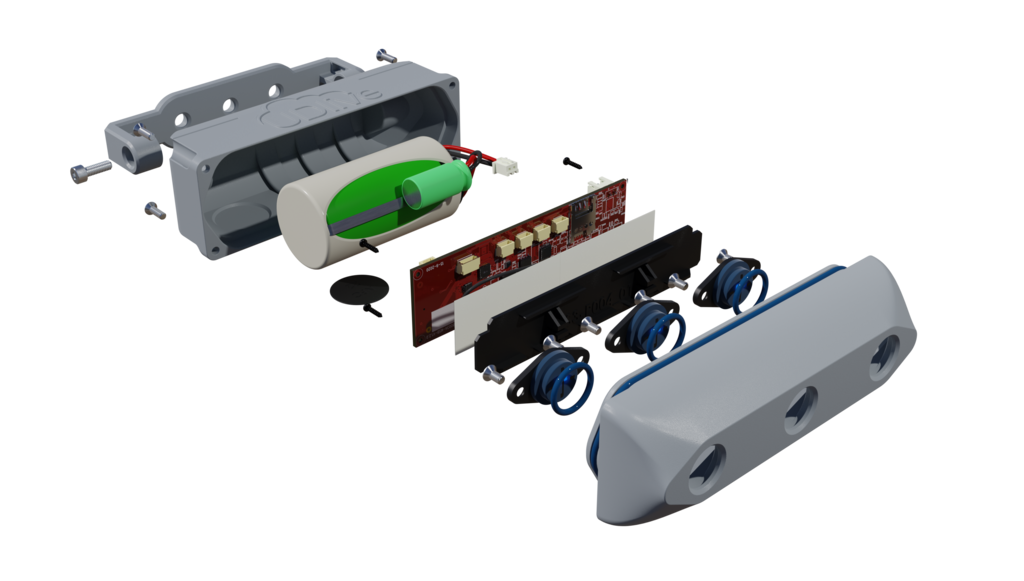 A render of the UDlive Bin Sensor's components